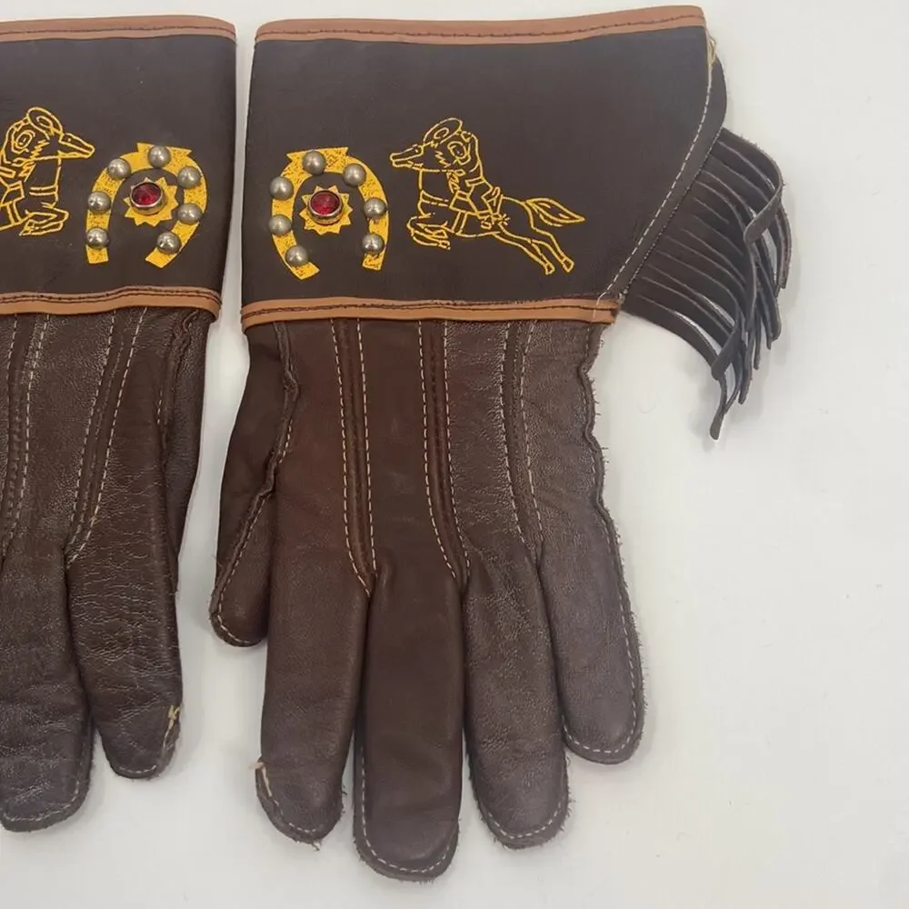 Vintage kids brown western fringe gloves